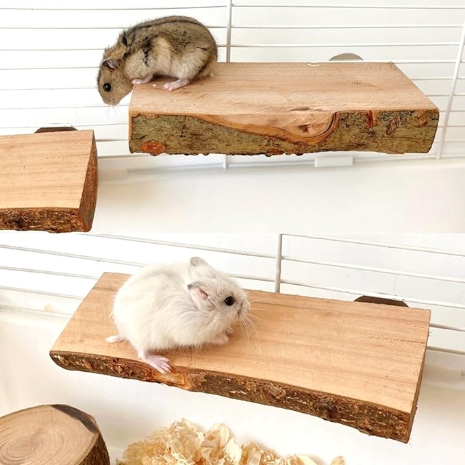 2Pcs Hamster Ledges Wooden Platform Rat Climb Platform Shelf Bird Perch Stand Toys Cage Accessories for Rat Squirrel Gerbil Suger Glider 2.6" X 5.9"