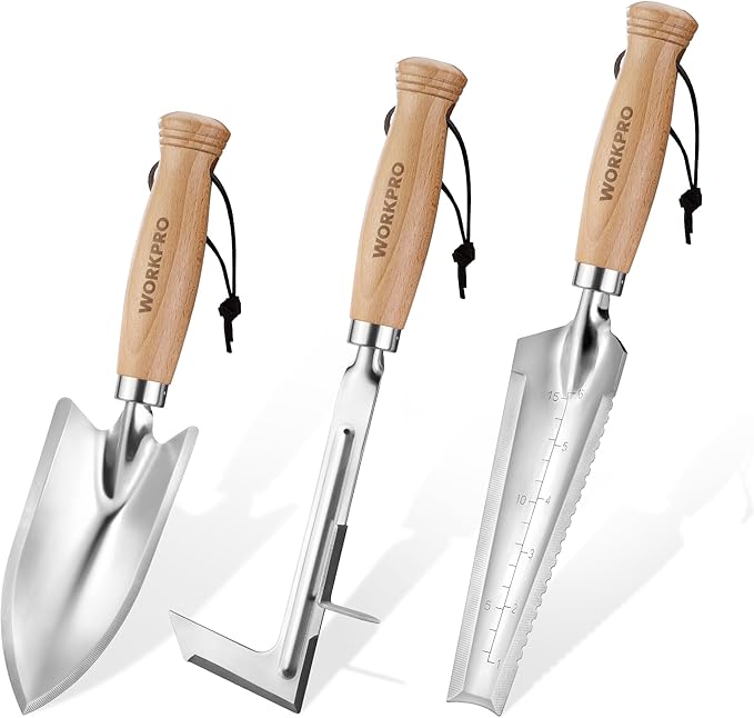 WORKPRO Garden Tool Set, 3 Pcs Gardening Hand Tools with Wood Handle, Weed Puller, Crack Weeder, Hand Trowel, for Planting, Digging, Weeding, Ideal Gardening for Women & Men