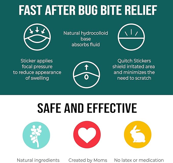 quitch Bug Bite Itch Relief Patch FSA Eligible, Summer Travel Essentials for Kids, Mosquito Bug Bite Thing Alternative, Summer Camp Essentials Itch Relief, Baby hydrocortisone Cream Alternative