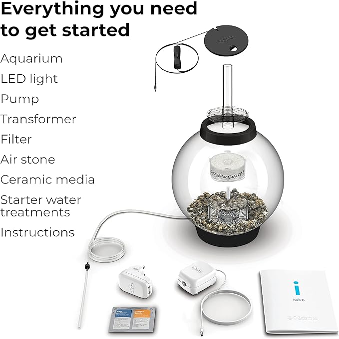 biOrb Classic 15 Acrylic 4-Gallon Aquarium with White LED Lights Modern Compact Tank for Tabletop or Desktop Display, Black-Trimmed Tank
