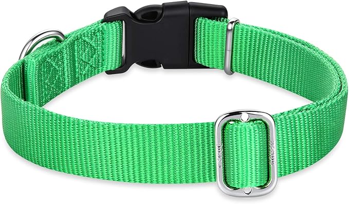 Hyhug Pets Classic Regular Heavy Duty Nylon Dog Collar with Easy Attach and Removal Buckle. (Medium, Lime Green)