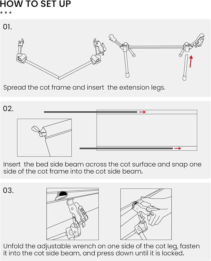 ONETIGRIS SUPRANUBIS Camping Cot, Height Adjustable with Cot Leg Extenders, Strong Support 330lbs, Lightweight Comfortable Folding Bed for Camping, Hiking, Travel, Truck, Beach, Office Nap