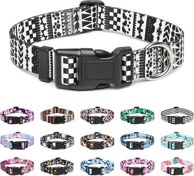 Mercano Adjustable Dog Collar - Special Design Patterns, Soft Nylon Comfortable Durable Pet Collar for Small Medium Large Dogs (XS, Black White A)