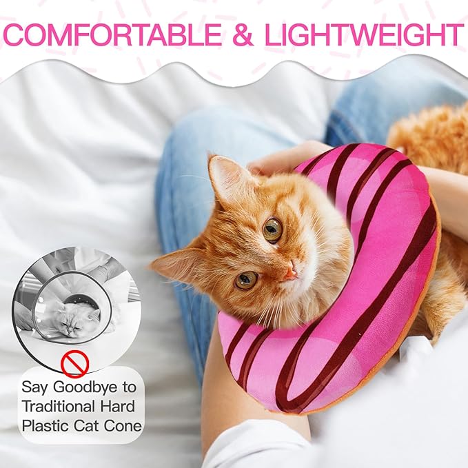 Cat Cone Collar Soft, Cute Cat Donut Collar After Surgery, Adjustable Kitten Recovery Cones to Stop Licking, Lightweight Neck Elizabethan Collars for Cats Kittens (Chocolate Pink, Medium)