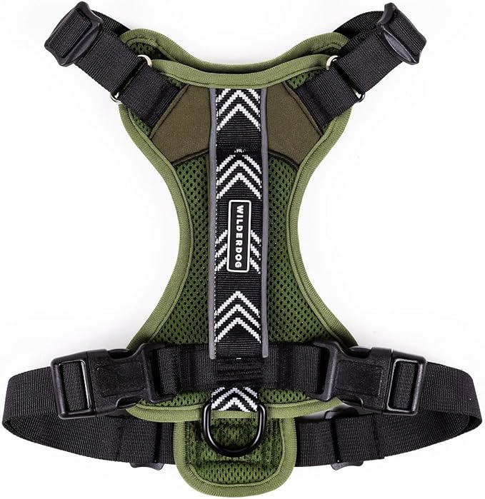 Wilderdog Lightweight Dog Harness with Reflective Straps - Large - Olive