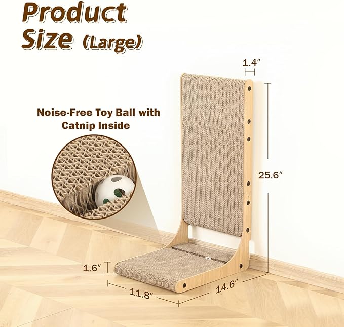 2-Pack Cat Scratching Board, 25.6'' Tall Cardboard L Shape Vertical Cat Scratchers for Indoor Cats, Cat Scratching Post for Wall and Couch, Large