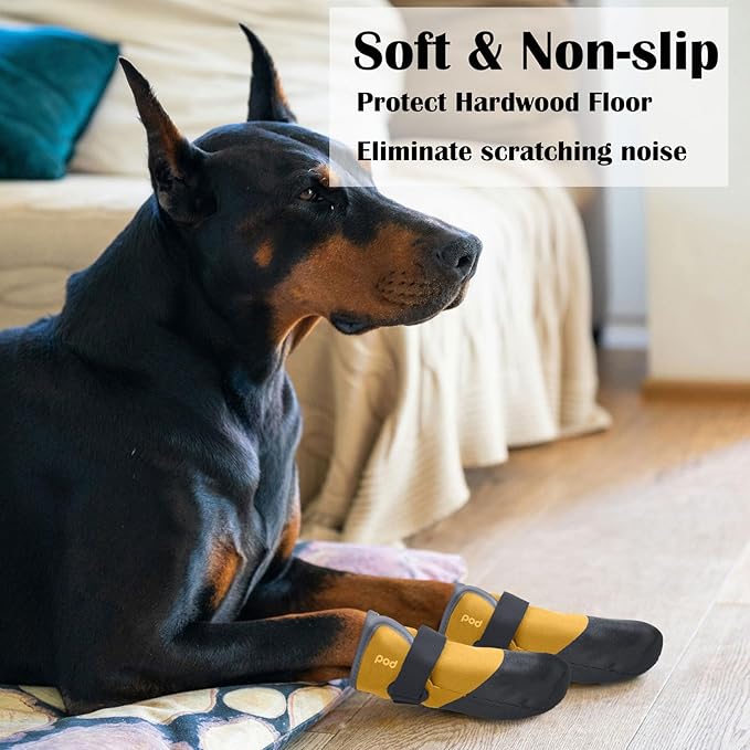 Dog Shoes Lightweight Dog Boots-Breathable Knitted Paw Protector with Adjustable Strap for Hot Pavement, Rain Walking, Hardwood Floors Anti Slip Reduce Noise, Prevent Licking Paws(Yellow,XL)