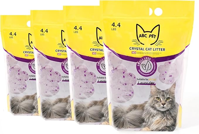 Cat Litter Crystals No Clumping Odor Control Kitty Litter Non-Clumping No scooping Low Dust, Low Tracking, Dehydrates Waste Lavender - 17.2 lbs (4 x 4.3 lb Packs)