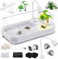 Large Turtle Tank Kit with Lamp and Filter, Acrylic Turtle Tank Starter Kit, Tank Aquarium with Heightened and Curved Fences, Bottom Drainage, Multi-Function Areas