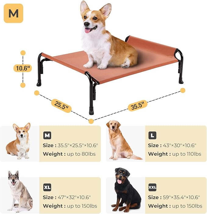 Veehoo Elevated Dog Bed, Outdoor Raised Dog Cots Bed for Medium Dogs, Cooling Camping Elevated Pet Bed with Slope Headrest for Indoor and Outdoor, Washable Breathable, Medium, Red, CWC2204