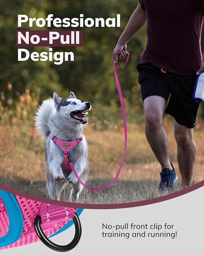 MIDOG No-Pull Dog Harness | Adjustable & Reflective Pet Harness Leash Set for Small Medium Large Dogs Walking, Training| No Choke, Front Clip, Soft Padded Vest with Easy Control Handle - Pink, XL