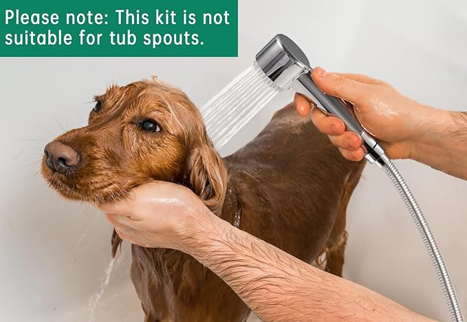 3 Mode Dog Shower Attachment, High Pressure Handheld Sprayer with ON/OFF Switch, G1/2" Metal Shower Diverter, 100 Inches Stainless Steel Hose, No Drill Hook, for Indoor Pet Bathing and Washing