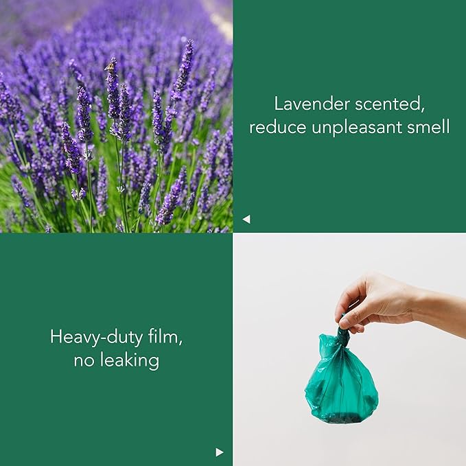Extended Dog Poop Bags with Dispenser, 1000 Count, Pre-Separated, Lavender Scent, Eco-friendly Material, Extra Thick, 100% Leakproof, 8"x 15.6", Green