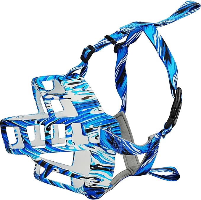 Basket Muzzle to Prevent Biting, Dog Muzzle for Large Medium Small Dogs Allows Panting Drinking Anti Chewing, Perfect for Grooming Trimming Training and Aggressive Reactive Dogs (Blue, Size 5)