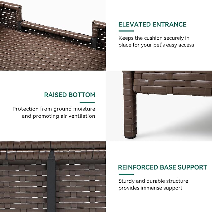 YITAHOME Rattan Dog Sofa Bed with Cushion,Wicker Pet Bed Sofa Couch Indoor Outdoor Waterproof for Large Medium Small Dogs Cats (38.6''L*26.4''W*15''H,Beige)