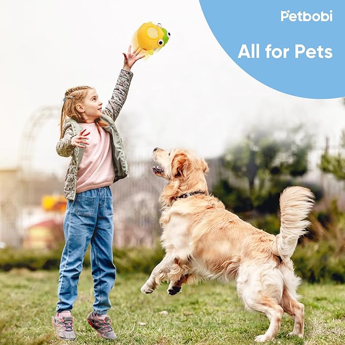 Petbobi Interactive Dog Toys for Boredom - Moving Dog Toy for Stimulating Play, Pet Plush Squeaky Ball for Small Medium Breeds with 4 Batteries, Sunny Boy Bobby