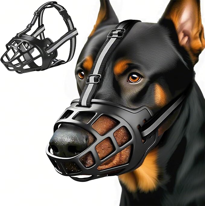 Dog Muzzle, Breathable Basket Muzzles for Small Medium Large Sized Dogs, Adjustable Humane Cage Mouth Cover for Grooming Biting Chewing, Allows Panting and Drinking (Soft Rubber, XXL)