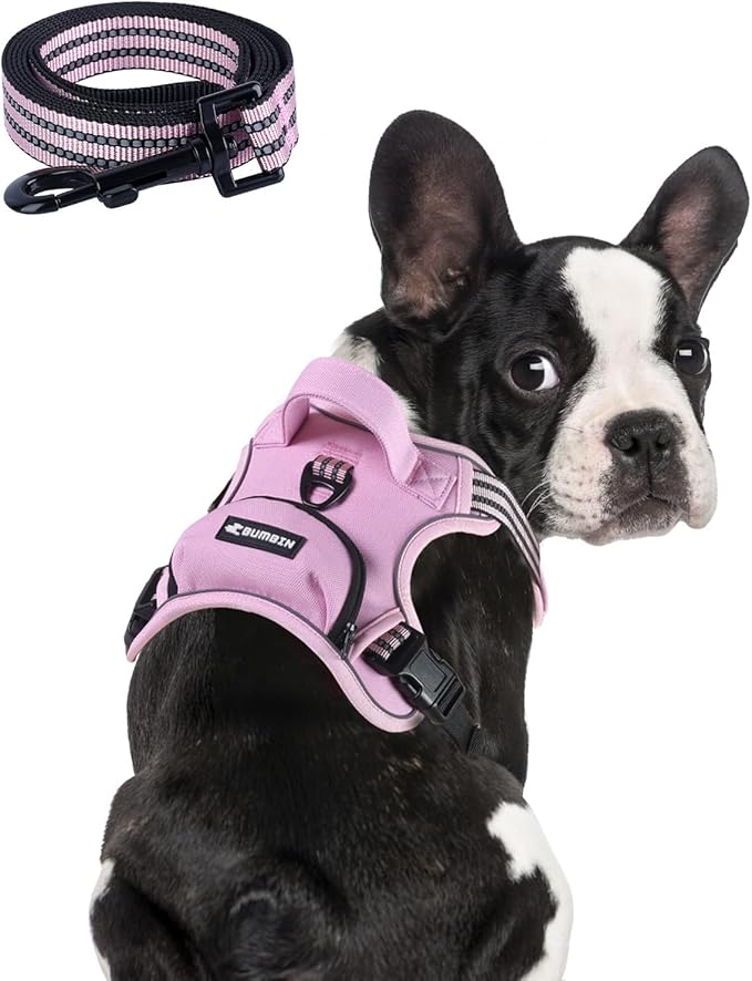 BUMBIN Dog Harness for Large Dogs, No Pull Adjustable No Choke Pet Vest with Dog Leash Fit Smart Reflective Pet Walking Harness for Training Easy Control Soft Handle Pink S