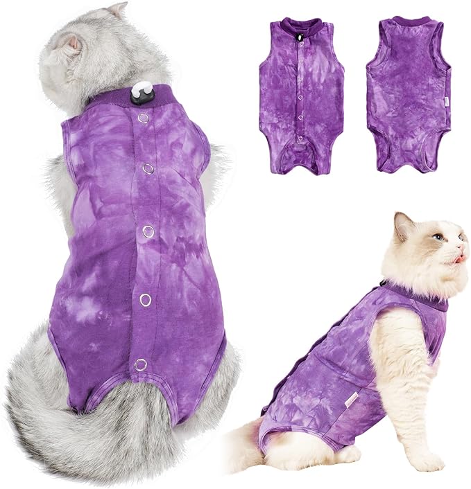 Cat Recovery Suit - Abdominal Wounds Cat Onesie, Cone E-Collar Alternative, Purple S