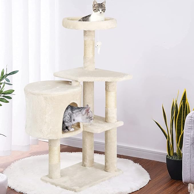 BestPet Cat Tree 36 inch Tall Scratching Toy Activity Centre Cat Tower Cat Condo Multi-Level Furniture Scratching Posts for Indoor Cats,Beige