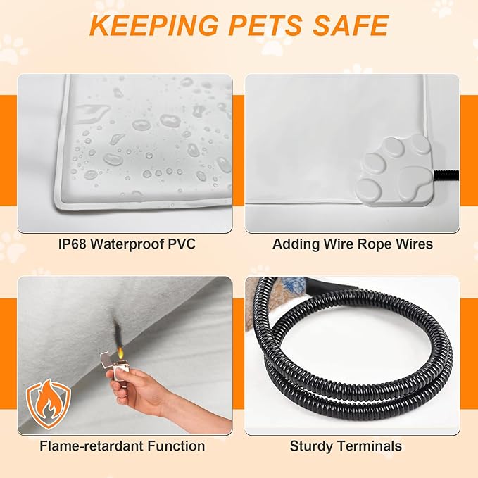 Dog Heating Pad，32×20 In Heating Pad For Dogs, Intelligent Temperature Control Switch With Normally Open On Function,Whelping Box With Reinforced Electric Wire Rope, Plush Fabric Cotton Cover-Apricot
