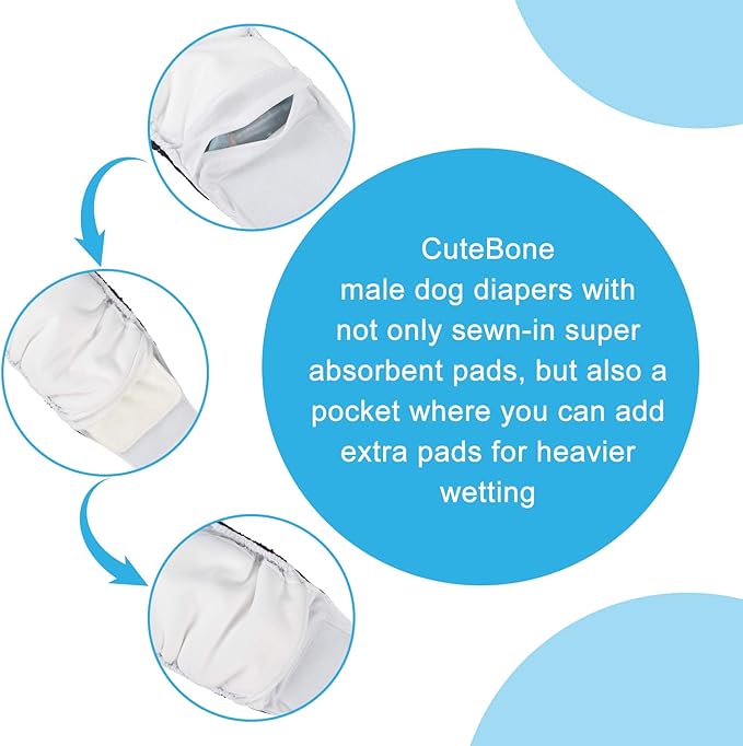 CuteBone Male Washable Dog Diapers Belly Bands 3pcs a Pack DM05L