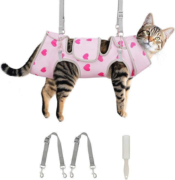 Cat Grooming Hammock, Self-Adherent Wrap for Cutting Nails, Anti-Escape Calming Grooming Bag for Medicine, Nail Clipping, Teeth Brushing, Ear Cleaning