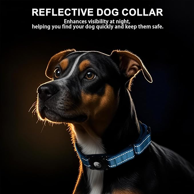 Airtag Dog Collar with Martingale Design, IP68 Waterproof Air Tag Collar Holder, Adjustable Reflective Soft Padded Nylon Dog Collar for Large Medium Small Dogs