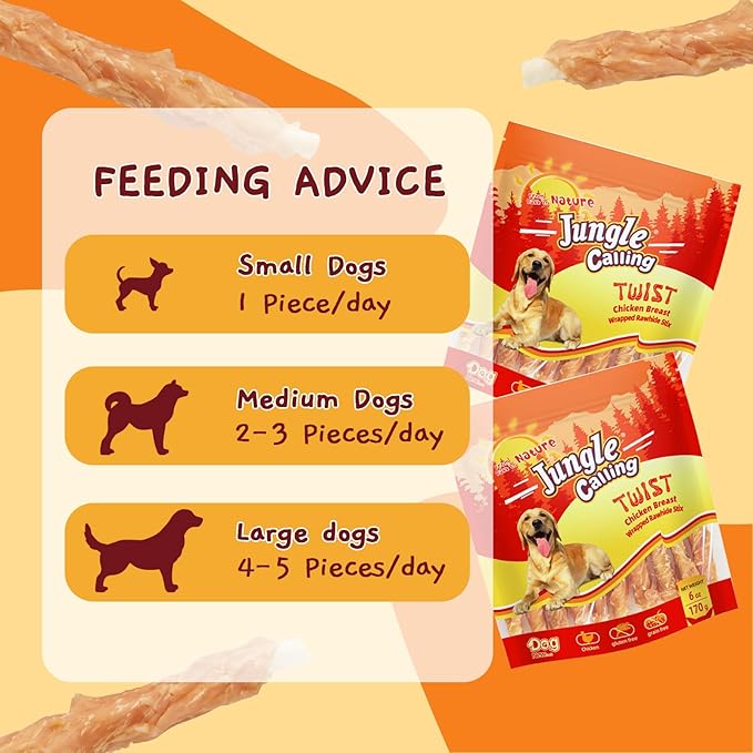 Jungle Calling Dog Treats, Chicken Wrapped Rawhide Sticks for Dogs, Delicious and Nutritious Training Reward Treats and Dog Chews Snacks, 6 oz