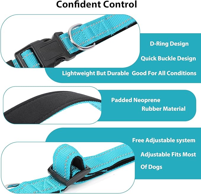 Reflective Dog Collar Padded with Soft Neoprene Breathable Quick Release Basic Dog Collars for Puppy Small Dogs Sky Blue
