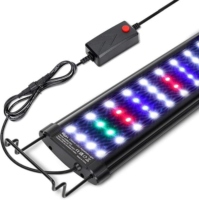 AQQA Aquarium Light,Full Spectrum LED Fish Tank Lights,12"-54" Adjustable Multi-Color White Blue Red Green LEDs with Extendable Brackets,14W-31W for Freshwater Plants (25W (32"-36"))