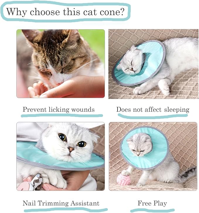 Waterproof Cat Recovery Collar - Ultra-Light Flat Neck Cones After Surgery, Adjustable Elizabethan Collars for Kitten Cats Puppy Rabbits, Mint Green, XL Size