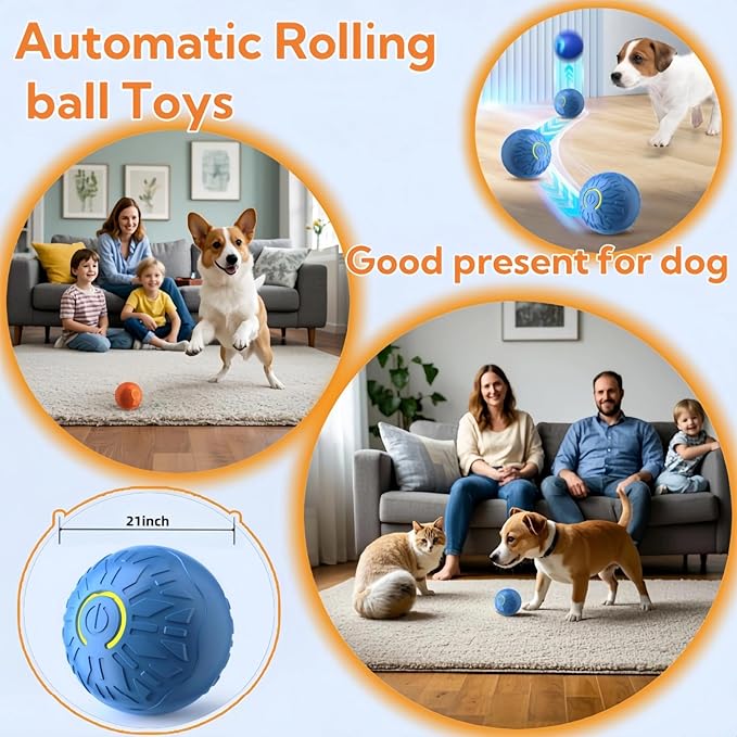 2025 New Interactive Dog Toys Dog Balls,Durable Motion Activated Automatic Rolling Ball Toys for/Small/Medium Dogs(Orange)