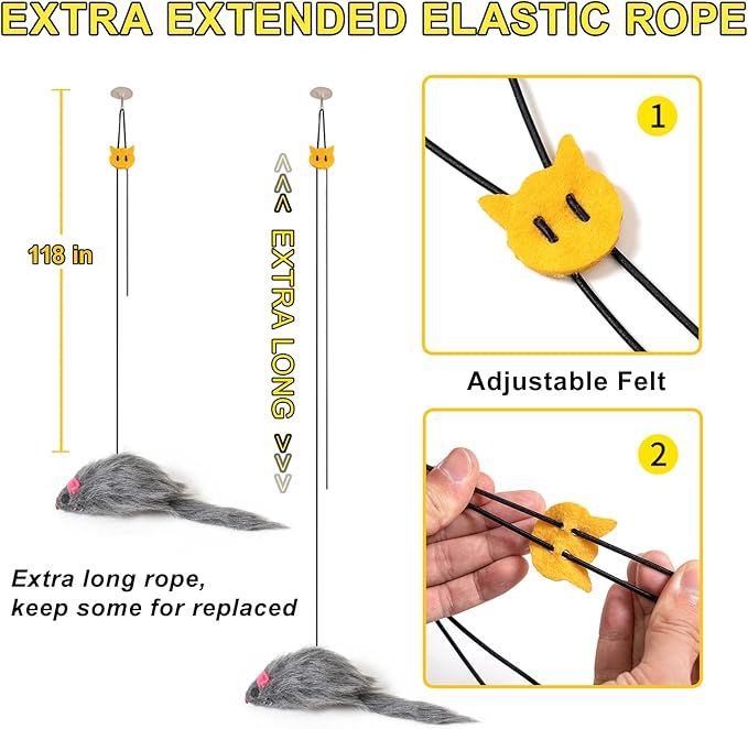 Hanging Cat Toy - 2PCS Interactive Cat Feather Toys for Mental Physical Stimulation, Retractable Teaser Kitten Toys for Indoor Cats Play Chase Exercise, Boredom Buster with Mouse