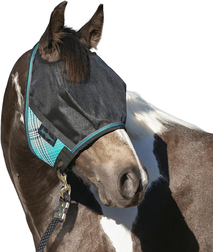 Kensington 90% UV Fly Mask Halter CatchMask UViator - Without Ears & Forelock Freedom Web Trim *Roomy Fit*- Medium, Atlantis