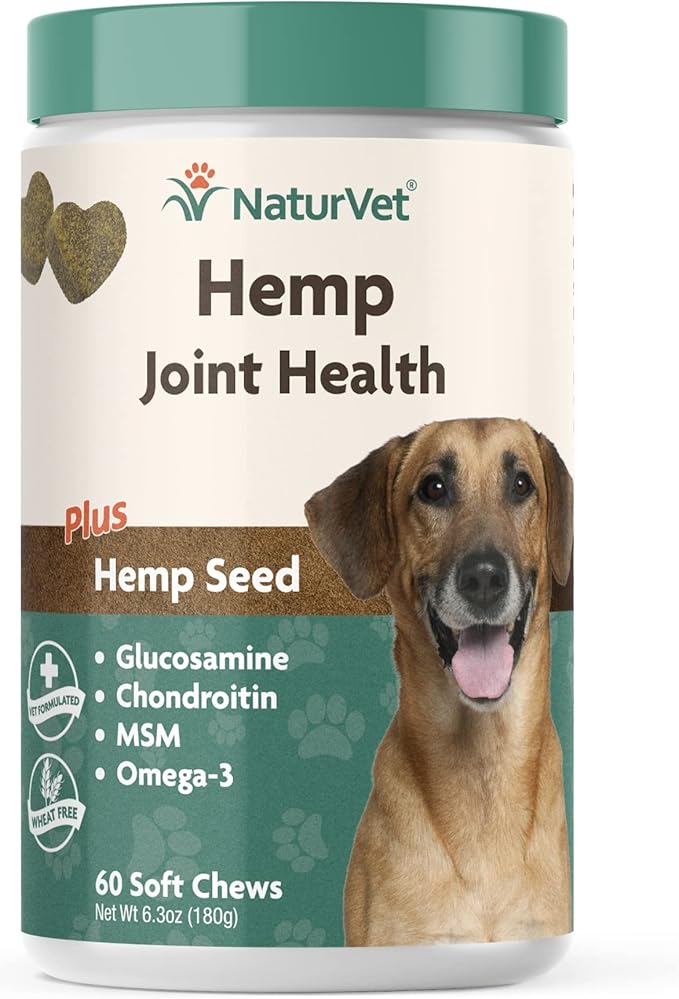 NaturVet Hemp Joint Health, Joint Care Support Supplement for Dogs, Soft Chews, 60ct Made in The USA