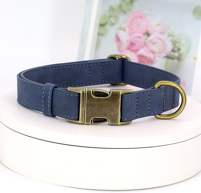 Didog Soft PU Leather Dog Collar, Stylish Quick Released Dog Collars for Large Dogs, Easy Clean Adjustable Pet Collar for Daily Walking, Blue, XL Fit 17-27" Neck
