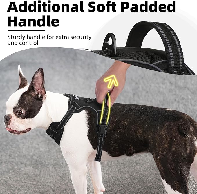 PUPTECK No Pull Dog Harness for Large, Adjustable Reflective Dog Harness with Handle Easy Control, Comfortable Soft Padded Pet Vest Harness for Extra Large Dogs, Black XL