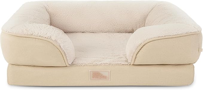 TOWN & COUNTRY EVERYDAY CuddleTown Comfy Solid Bolster Sofa Pet Bed, Supportive & Calming Egg Crate Foam, Non-Slip Bottom, Machine Washable Cover, Beige, Large 35"x25"x8"