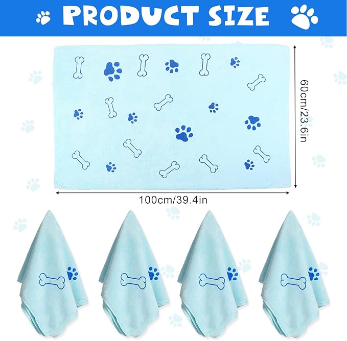 Chumia 4 Pcs Dog Towels for Drying Dog Puppy Bulk Microfiber Absorbent Paw Towel Pet Bathing Supplies Quick Drying for Medium Cats Pets Shower(24 x 40 Inch,Light Blue)