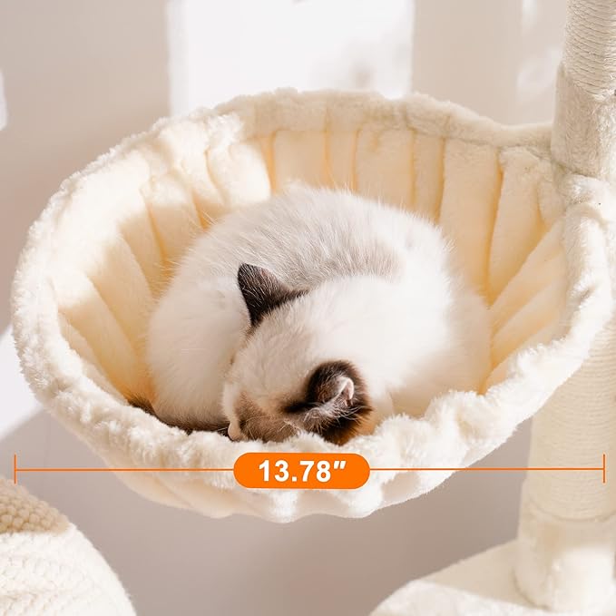 Heybly Cat Tree, Cat Tower for Indoor Cats with Scratching Board, Multi-Level Cat Furniture Condo with Feeding Bowl, Beige HCT010MM