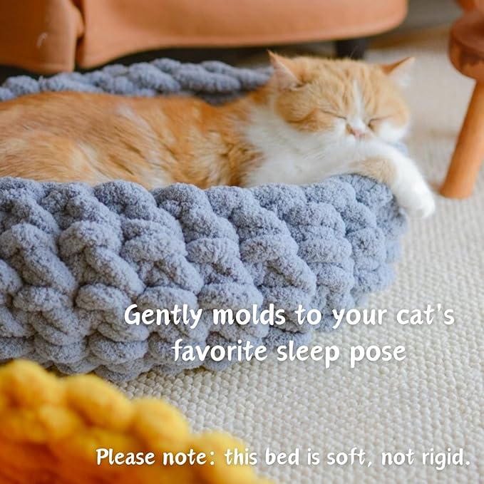 Cat Nest Bed – Premium Handwoven Washable Extra Soft Round Cave House for Indoor Kitten & Kitty, Small & Large (Persimmon Yellow,Medium)
