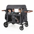 BABY JOY Wagon Stroller for 4 Kids, Foldable Stroller Wagon with Removable Canopy, Adjustable Handle, Snack Tray, Parent Organizer, 5-Point Safety Harness, Convertible Diaper Bag/Changing Pad (Black)
