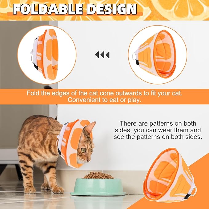 KOOLTAIL Cat Cone Collar, Adjustable Soft Comfortable Cat Recovery Collar to Stop Licking, Foldable Donut Water Resistant Pet Cone for Small Large Cats Kittens After Surgery Orange M