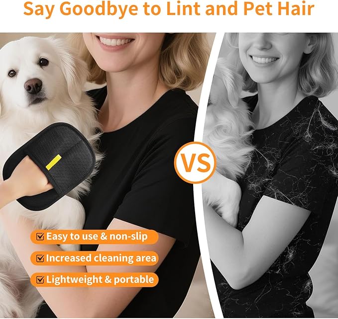2 Pcs Electrostatic Gloves Pet Hair Removal,Reusable Pet Cat Dog Hair Removal Grooming Gloves Brush Tool