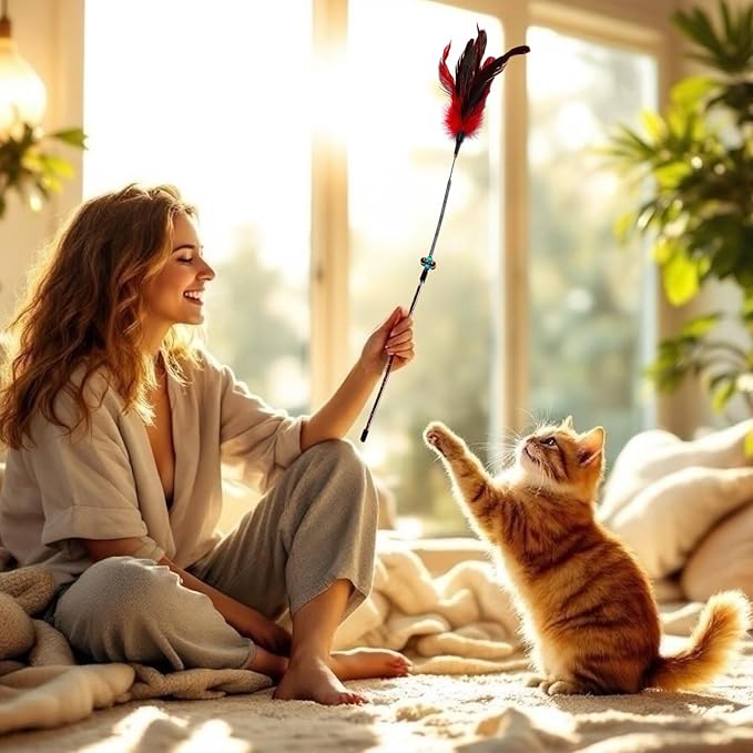 Cat Wand Toy Feather Sticks - 5 Piece Interactive Wands Toy Set with Feathers, Durable Spring Design - Perfect for Engaging Playtime Fun for Kittens and Cats - Cat Toys for Indoor Cats