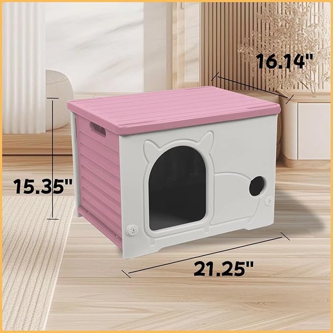 Plastic Outdoor Cat House Waterproof Feral Cat Shelter (Pink)
