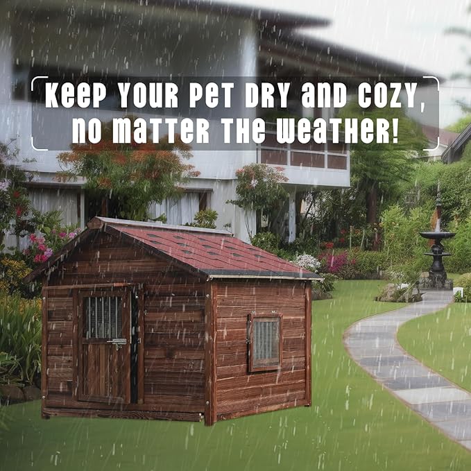 Extra Large Dog House Outdoor Made of Solid Pine Wood, Warm Doghouse, Dog House with Elevated Floor for Large Dogs, (Wood, 7XL)