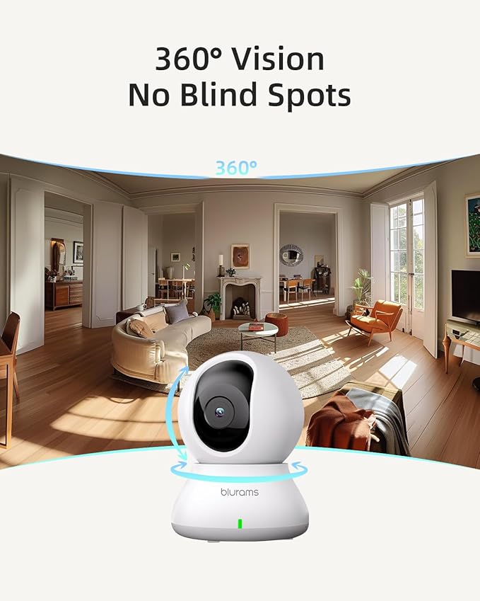 blurams Indoor Security Camera, 5GHz/2.4GHz Dual-Band, 2K PZT Pet Camera with Phone App, 360° Cameras for Home Security, 2-Way Audio, Motion Tracking, Night Vision, Siren, Cloud&SD