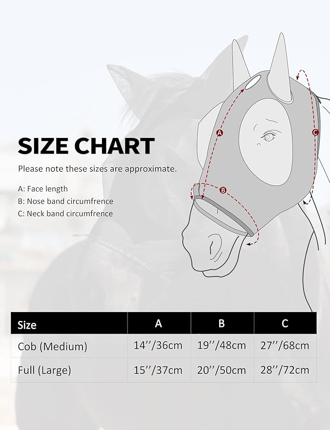 Harrison Howard Horse Fly Mask with Forelock Opening Stretch Breathable and Comfortable for Horses UV -Protection Black M